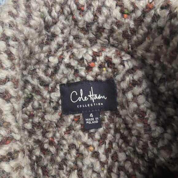 Vintage Cole Haan Coat Women 4 Brown Chunky Knit Wool Blend Classiccore Button - Picture 2 of 6